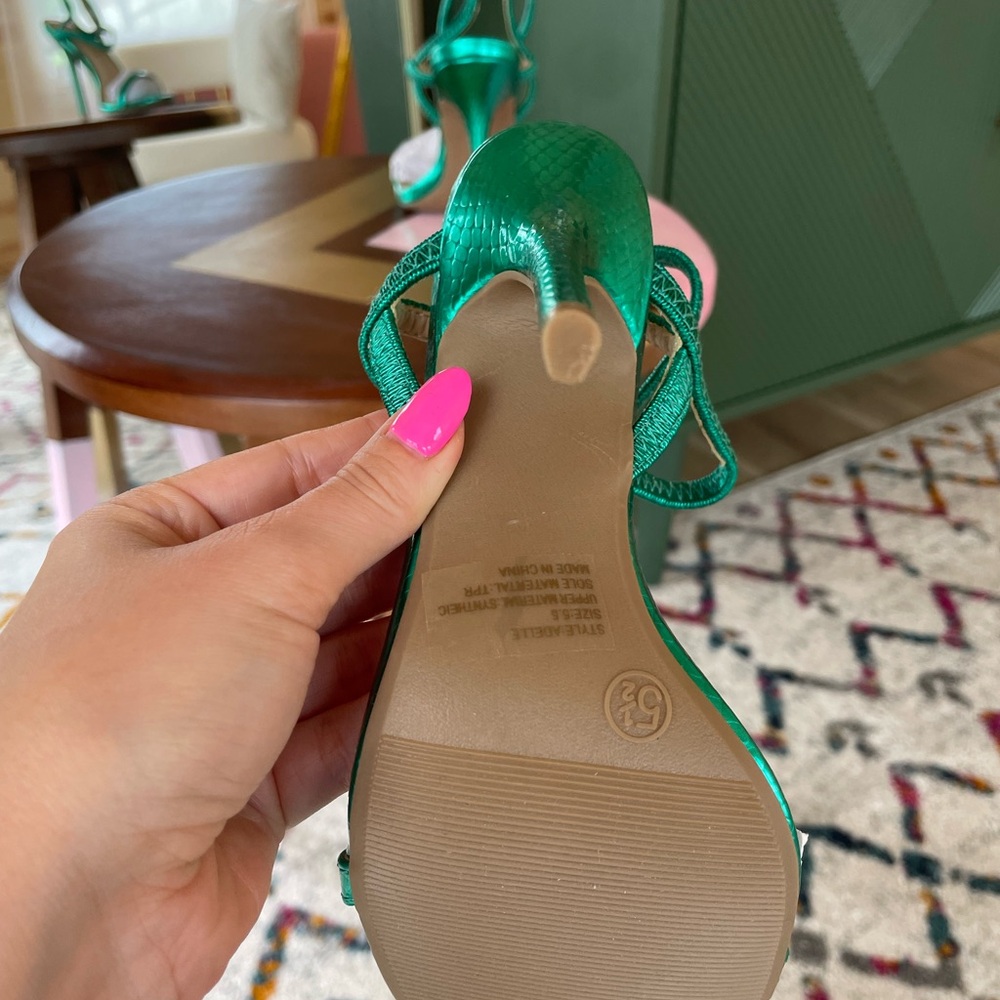 High heeled Lulu’s sandals in metallic green , size 5.5